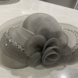 Chic Silver Women's Hat with Floral Accent